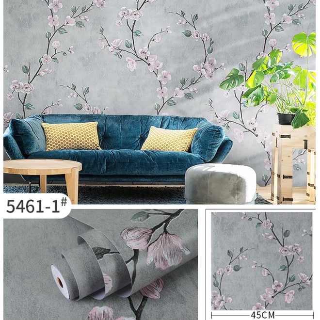 Decal giấy dán tường NHÀNH HOA CỔ ĐIỂN ĐẬM khổ 45cm keo sẵn