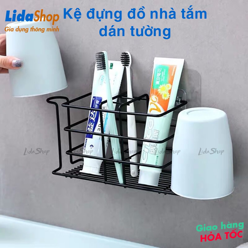 Kệ đựng đồ nhà tắm dán tường Lidashop, giá để đồ nhà tắm đựng bàn chải kem đánh răng treo tường