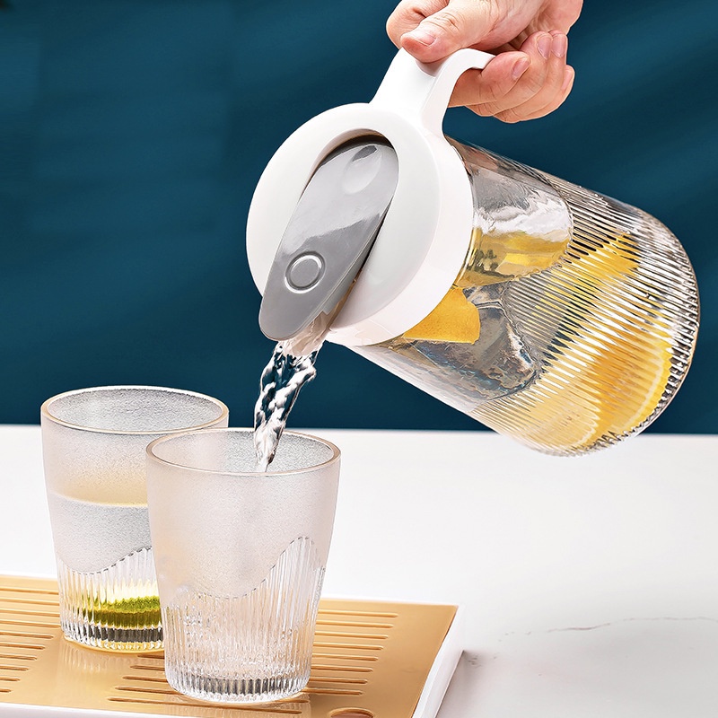 Bình Nước Puka Bộ Bình Nước Thủy Tinh Dầy Chịu Nhiệt Dễ Dàng Lau Chùi Nắp Kín, Ấm Pha Trà Hoa Quả Detox 1.3L kèm 4 Ly