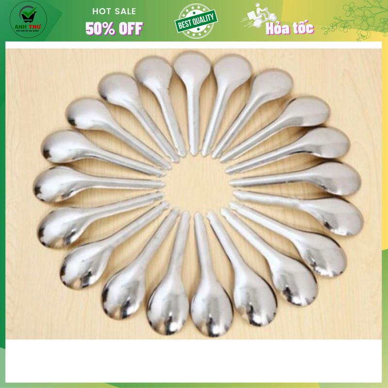 Bộ 10 muỗng bầu ăn canh inox cán ngắn - Bộ 10 muỗng nhỏ gọn tiện lợi