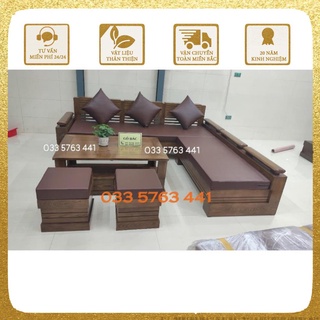 Ghế sofa gỗ sồi nga 100% kích thước 2m3 x 2m - sofa gỗ cho phòng khách kích thước vừa và lớn