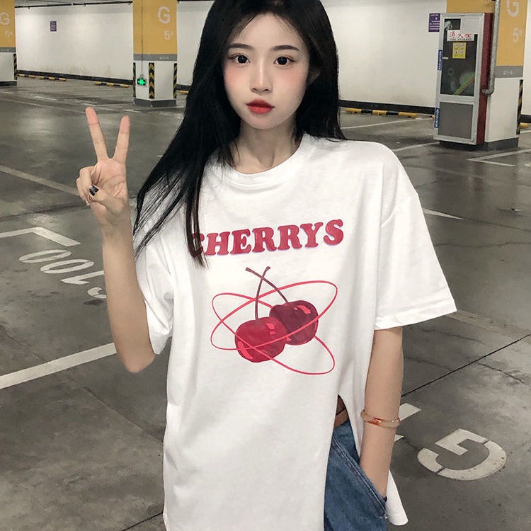 Áo thun tay ngắn dáng rộng xẻ tà thời trang mùa hè hàn quốc cho nữ áo phông nữ