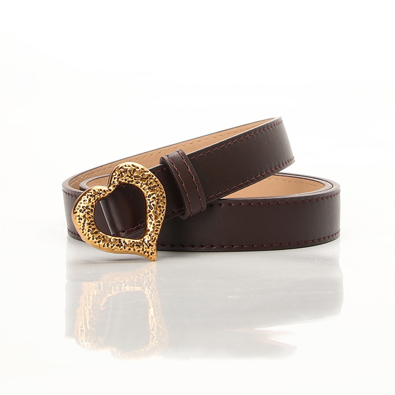Thắt Lưng Giả Da Khóa Hình Trái Tim Màu Vàng Kim Phong Cách Vintage Thời Trang Cho Nữ