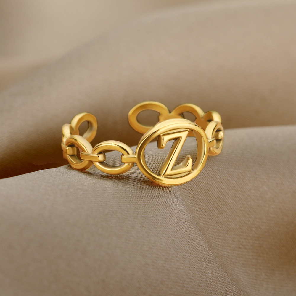 Vnox Nhẫn Hở Hình Chữ Cái A-Z Màu Vàng Kim Cho Nữ