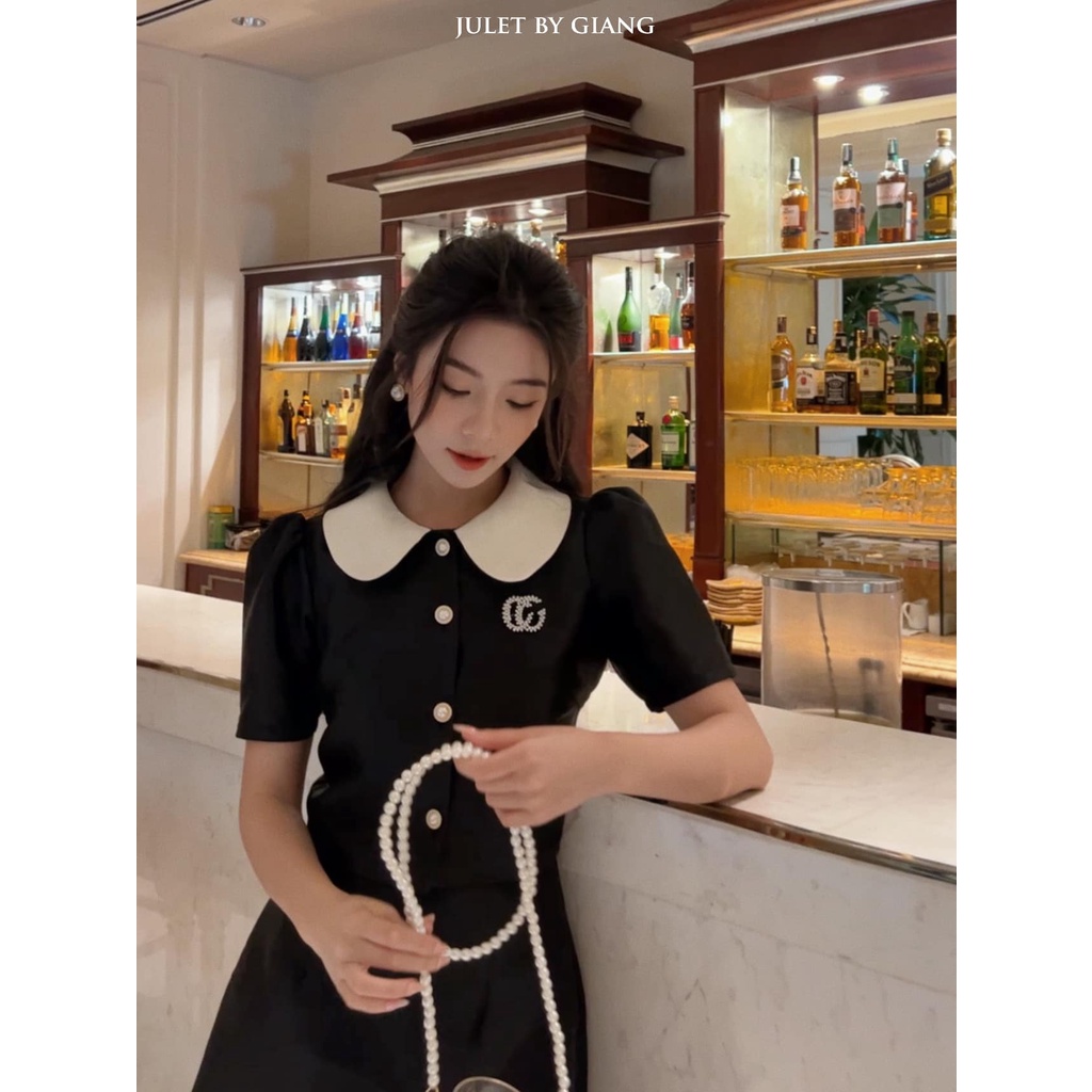 Áo CROPTOP Tafta đen cổ trắng TÁCH LẺ SET- SIZE S/M/L- HÀNG CHÍNH HÃNG- JuletbyGiang