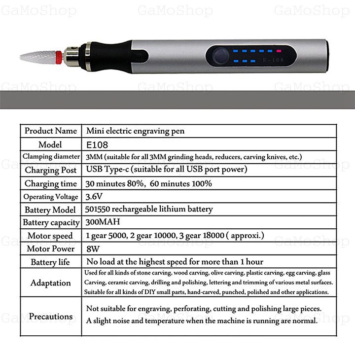 MÁY MÀI KHẮC MINI THÔNG MINH ĐA NĂNG E108 DẠNG BÚT DÙNG PIN SẠC