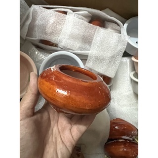 Chậu đất nung dạng lu dẹt 6cm x 4cm trồng cây cảnh, sen đá, xương rồng