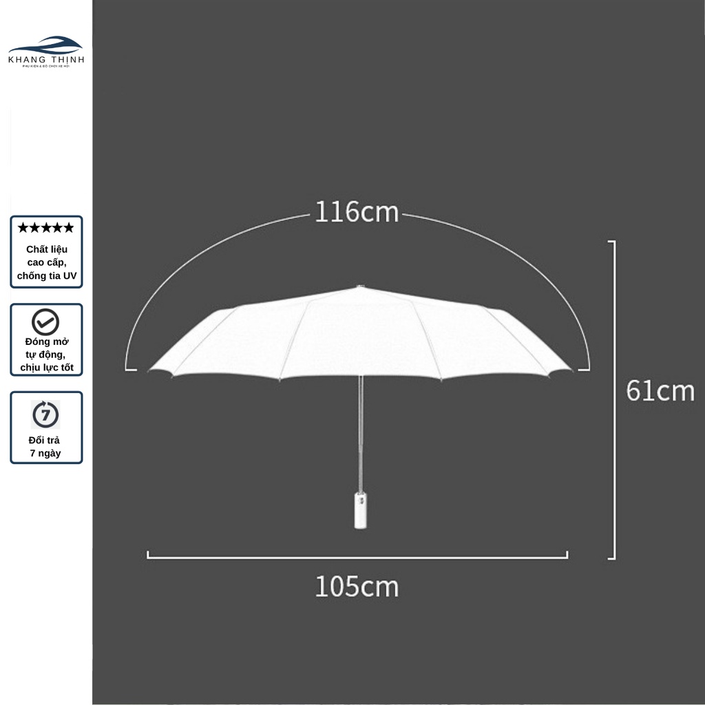 Ô dù che nắng, ô che mưa tự động gấp gọn chống tia UV 12 nan chịu lực cao cấp cho ô tô xe hơi Khang Thịnh