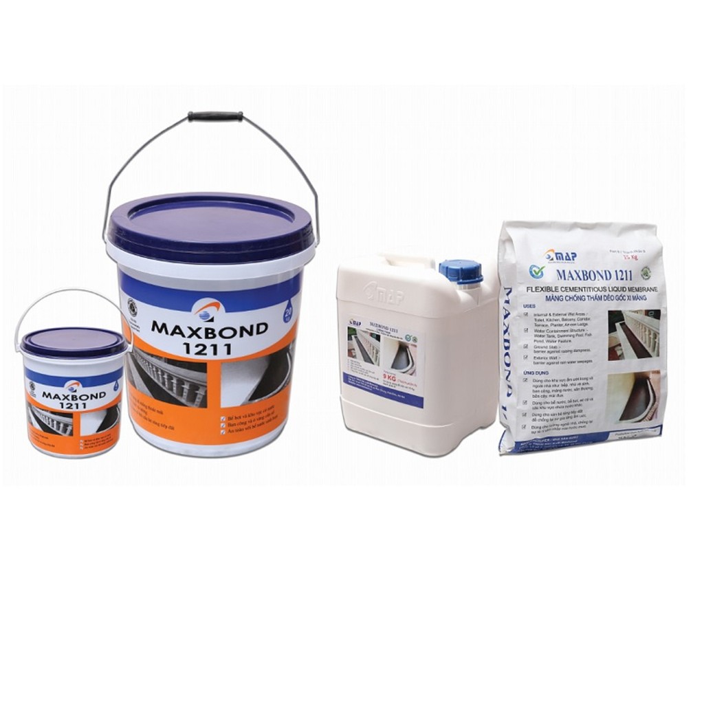 Maxbond 1211 bộ 4.5kg và 24.5kg - Chống thấm 2 thành phần gốc xi măng polyme (nhập khẩu Singapore)