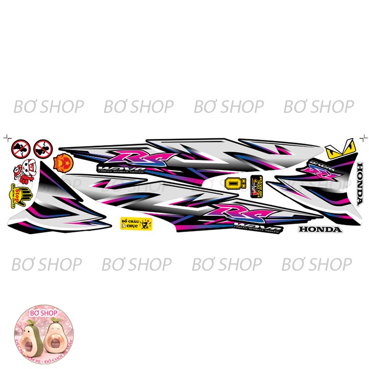 Tem rời WAVE ALPHA 110  Mẫu Chữ RS - BƠ SHOP  - Tem chế 3 lớp cao cấp