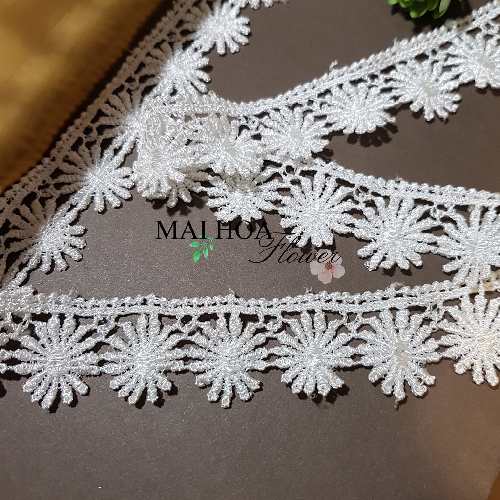 RC34 Cuộn 13 mét dây viền ren trắng may váy áo ren chỉ ren thêu hoa may đồ rộng 2cm Maihoaflower
