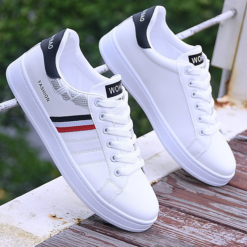 Giày thể thao sneaker nam cổ thấp trắng kẻ sọc nhẹ êm G 137