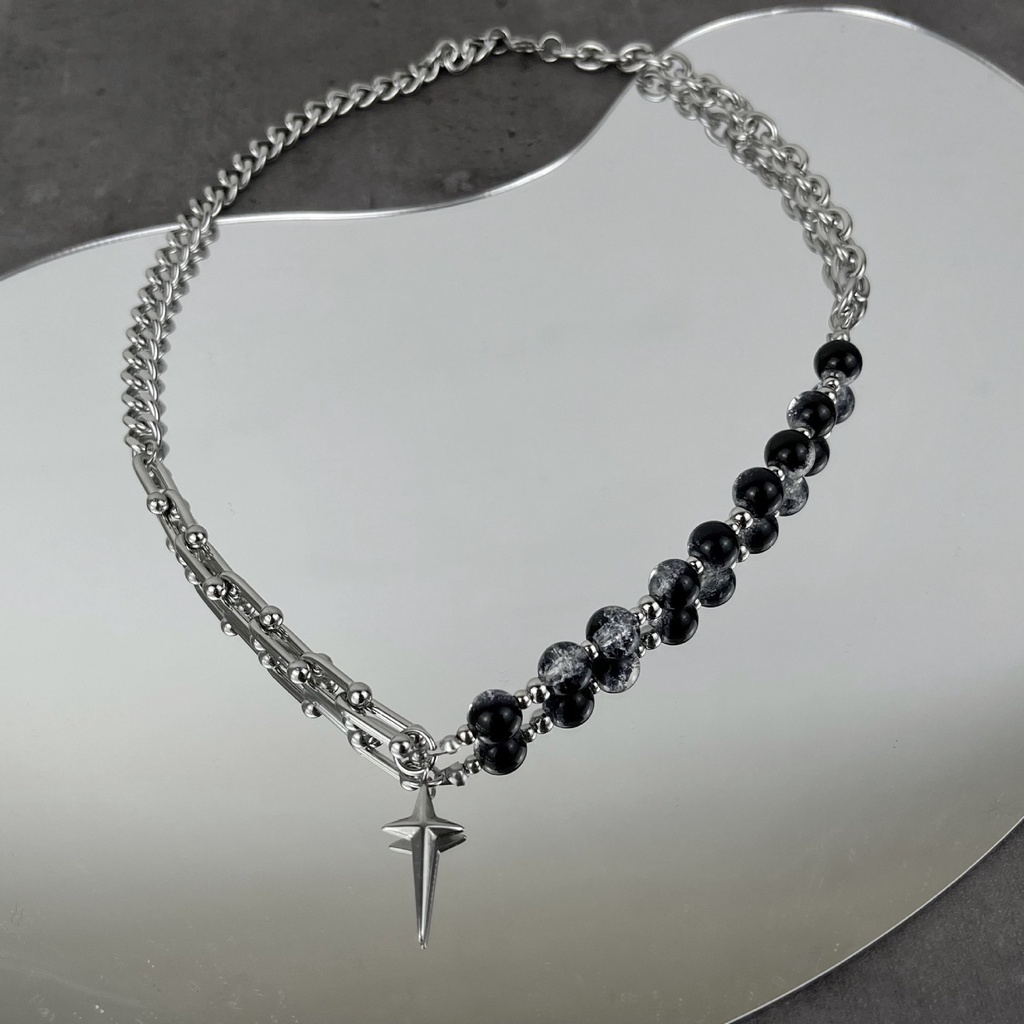 Vòng cổ Bằng Thép Titan Mặt Hình Bốn Ngôi Sao Chữ Thập Phong Cách hip hop Cho Nam