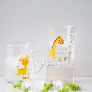 Cốc pha sữa thủy tinh chia vạch 400ml ( tặng kèm ống hút )