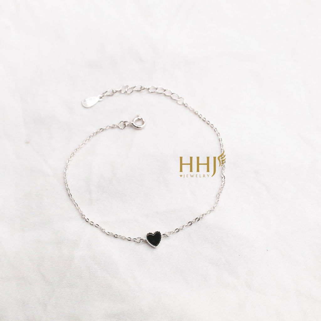 Lắc tay tim đá đen - HHJ - Bạc S925