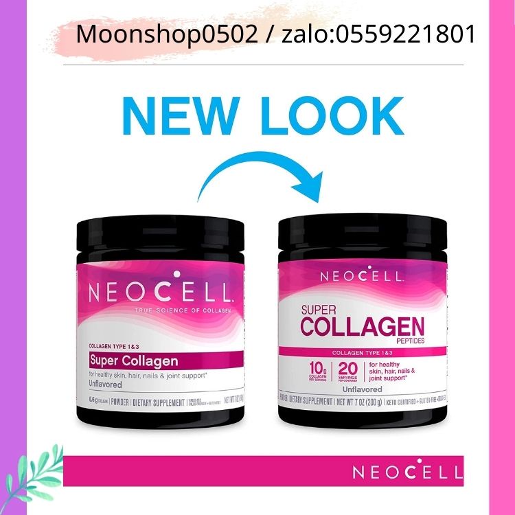 Bột Collagen , Collagen bôt tác dụng nhanh chóng ,Super Collagen Peptides Neocell 200g, Bột collagen thủy ngân 200G