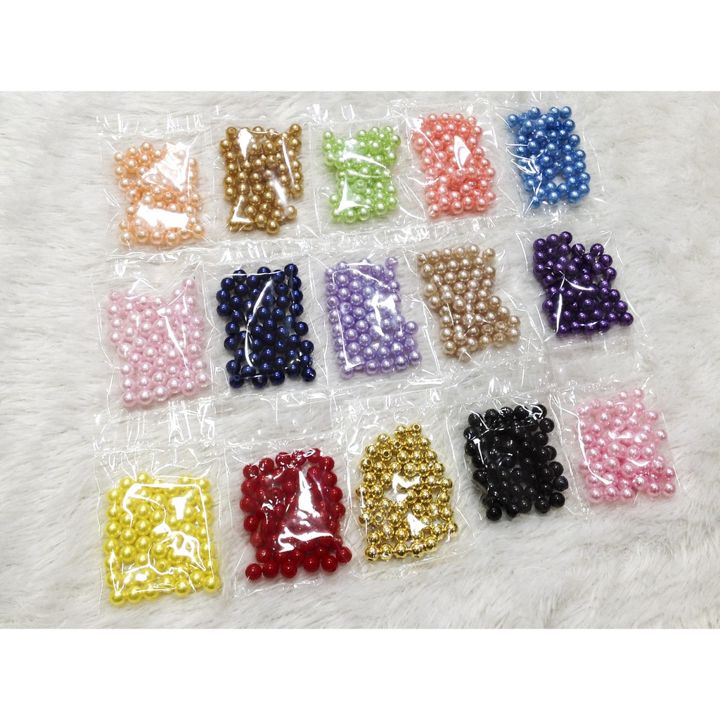 50 hạt cườm trai nhựa nhiều màu size 8mm làm trang sức hạt xỏ vòng trang trí thủ công handmade
