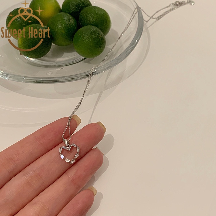 Vòng cổ Mạ Bạc Mặt Trái Tim Đính Đá Zircon Đơn Giản Thời Trang Hàn Quốc Cho Nữ