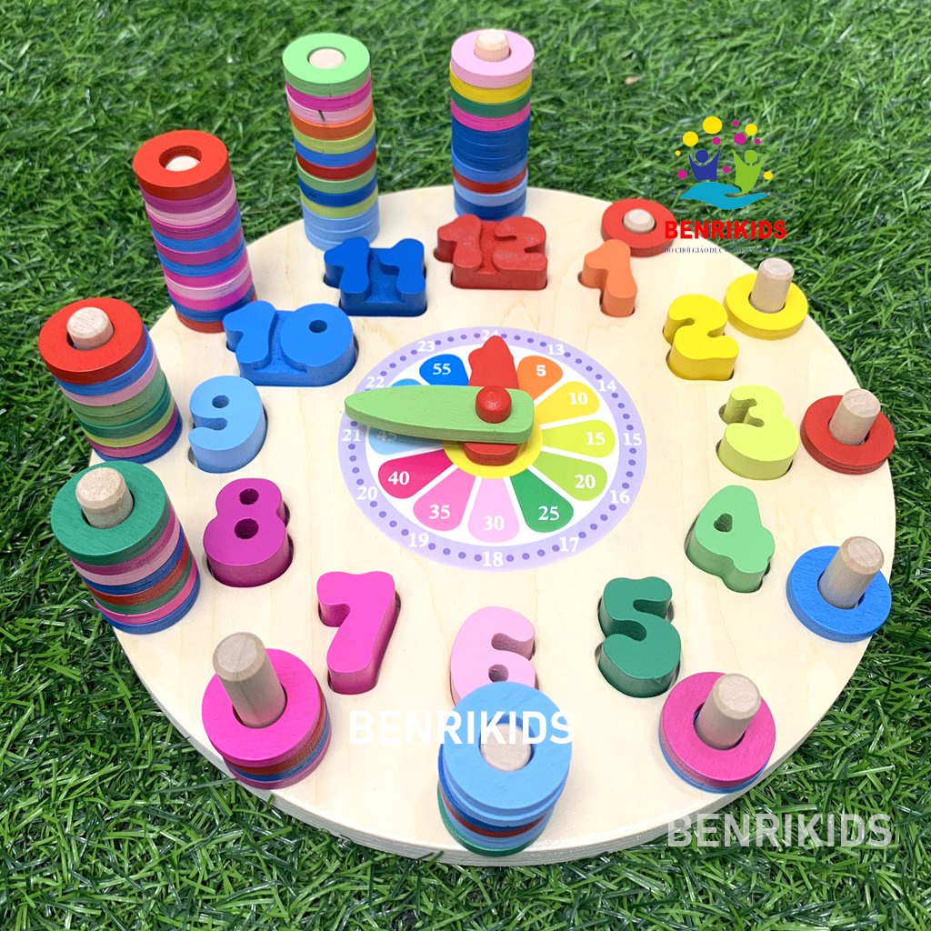 Đồng Hồ Gỗ Đồ Chơi Đồng Hồ Thả Số Và Vòng Bằng Gỗ Cho Bé ,Giúp Bé Phát Triển Tư Duy