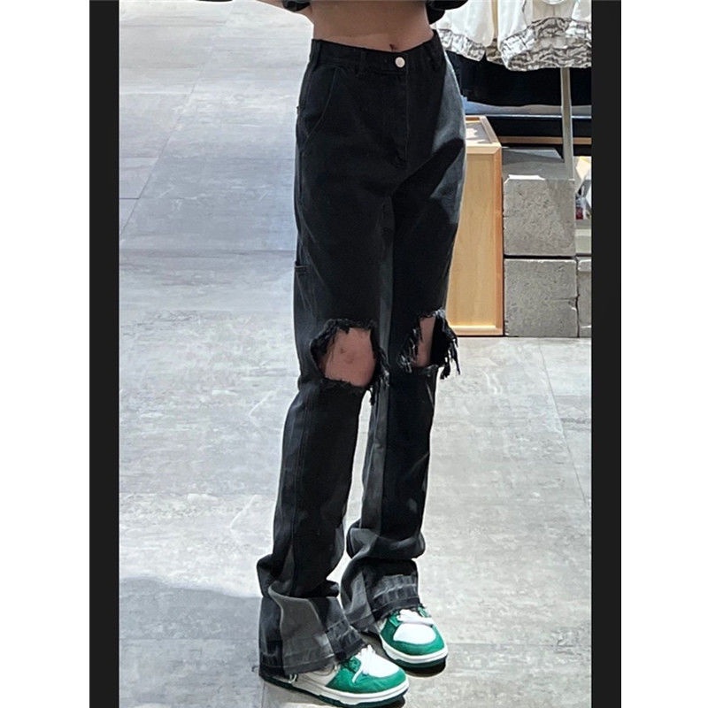 ♈♛✒Quần Jean Dài Lưng Cao Dáng Ôm Phối Rách Thời Trang Xuân Hè Phong Cách Mới Cho Nữ 2022