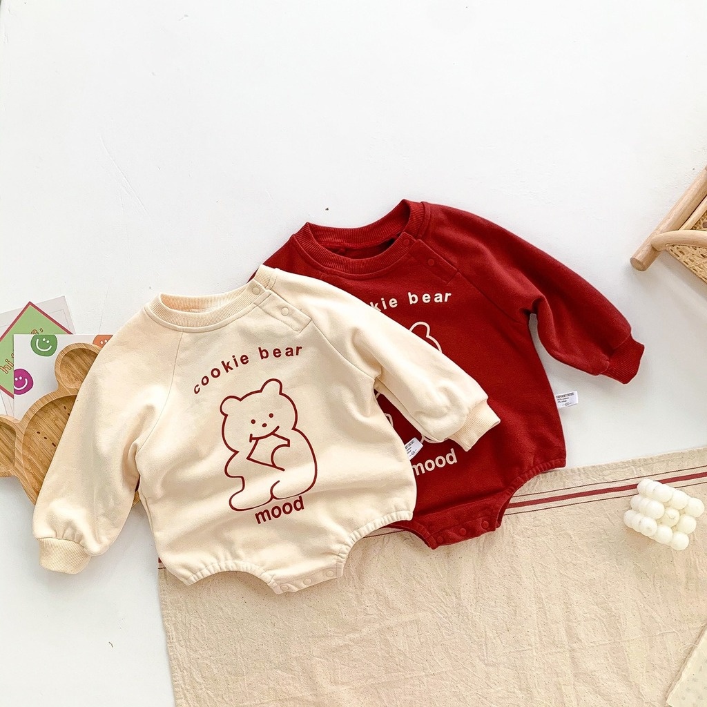 Áo liền quần tay dài in hình gấu dễ thương thời trang mùa thu cho bé 0-24 tháng tuổi