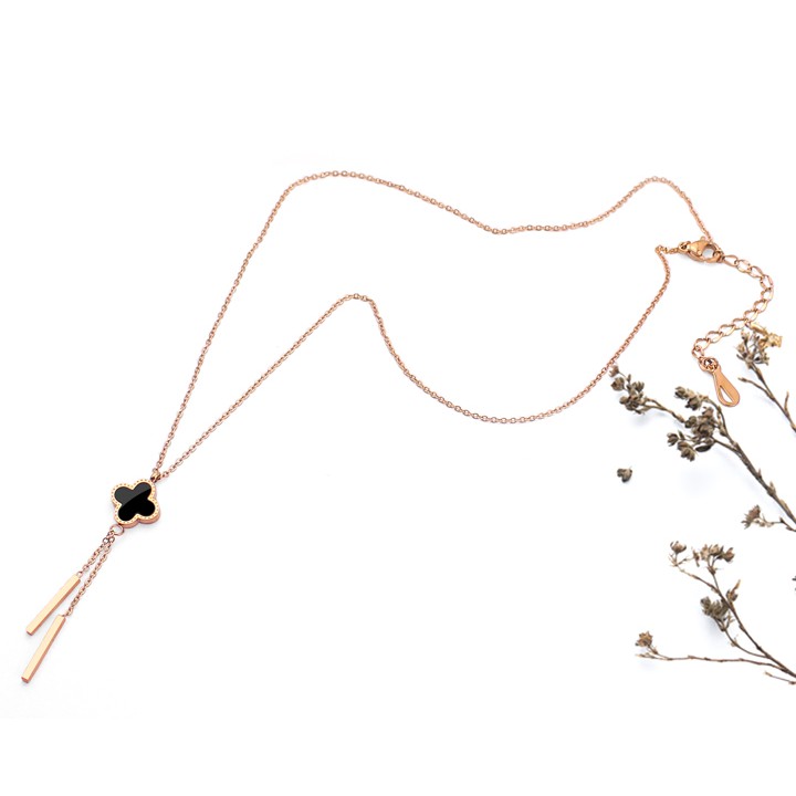 DÂY CHUYỀN TITAN HOA RỚT 2 THANH TRỤ CÁCH ĐIỆU MÀU HỒNG TN134 SIÊU ĐẸP BỀN MÀU