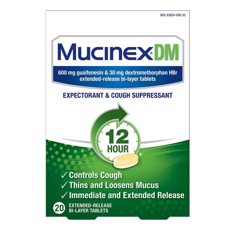 [DATE 9/2024] Mucinex DM 600MG Maximum Strength 12-Hour Expectorant and Cough Suppressant Tablets - giảm ho long