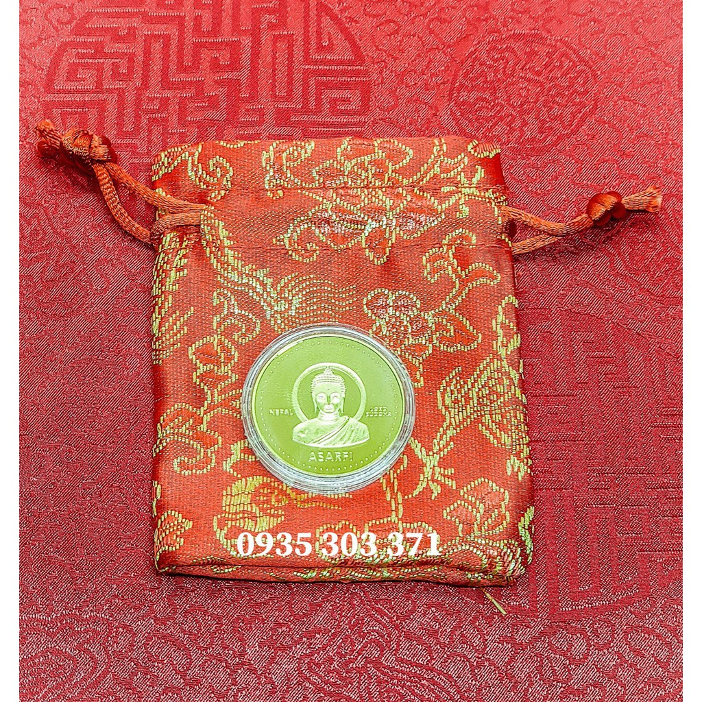 Tiền Xu Hình Phật Thích Ca Nepal Túi May Mắm