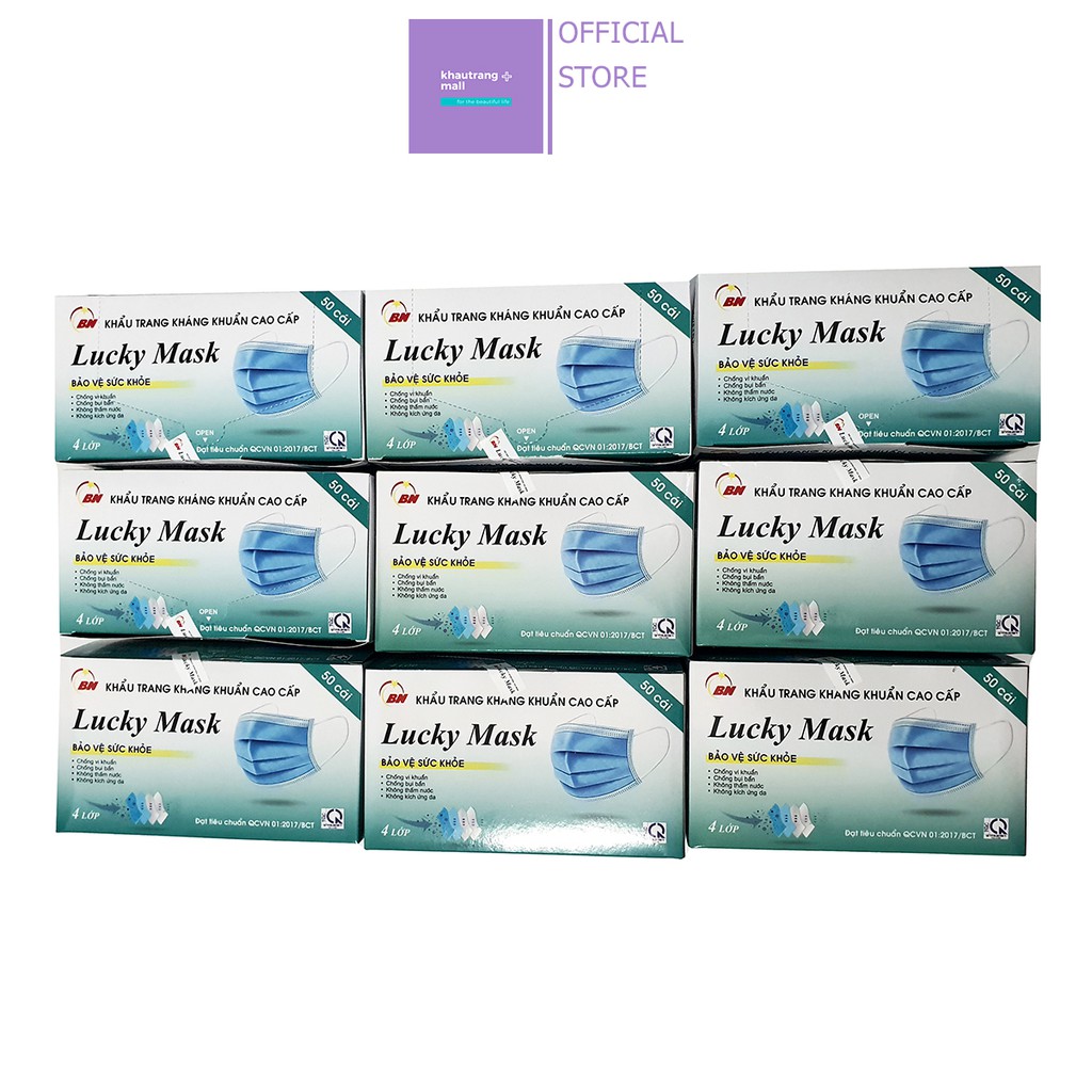 KHẨU TRANG Y TẾ 4 LỚP CAO CẤP KHÁNG KHUẨN LUCKY MASK V2 CHÍNH HÃNG HÀNG CÔNG TY CÓ GIẤY TỜ ĐỦ ĐIỀU KIỆN (Hộp 50 cái)