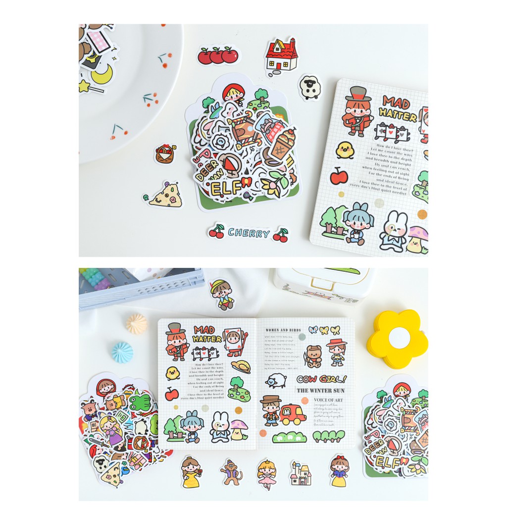 100 sticker cute hình dán dễ thương miếng dán công chúa trang trí sổ planner bullet journal dụng cụ dán  Ricky Girl