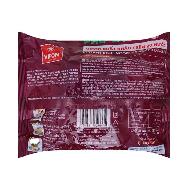 Combo 5 gói phở bò ăn liền VIFON 65g