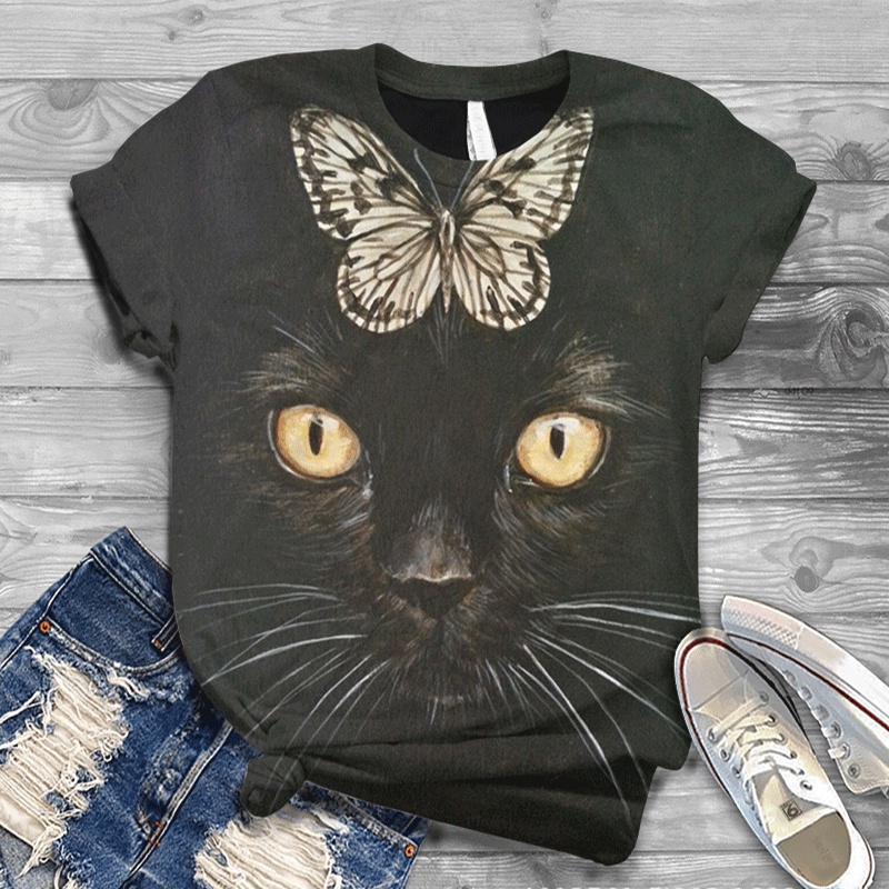 Áo Thun Tay Ngắn In Hình Mèo 3D Thời Trang Mùa Hè Cho Nữ