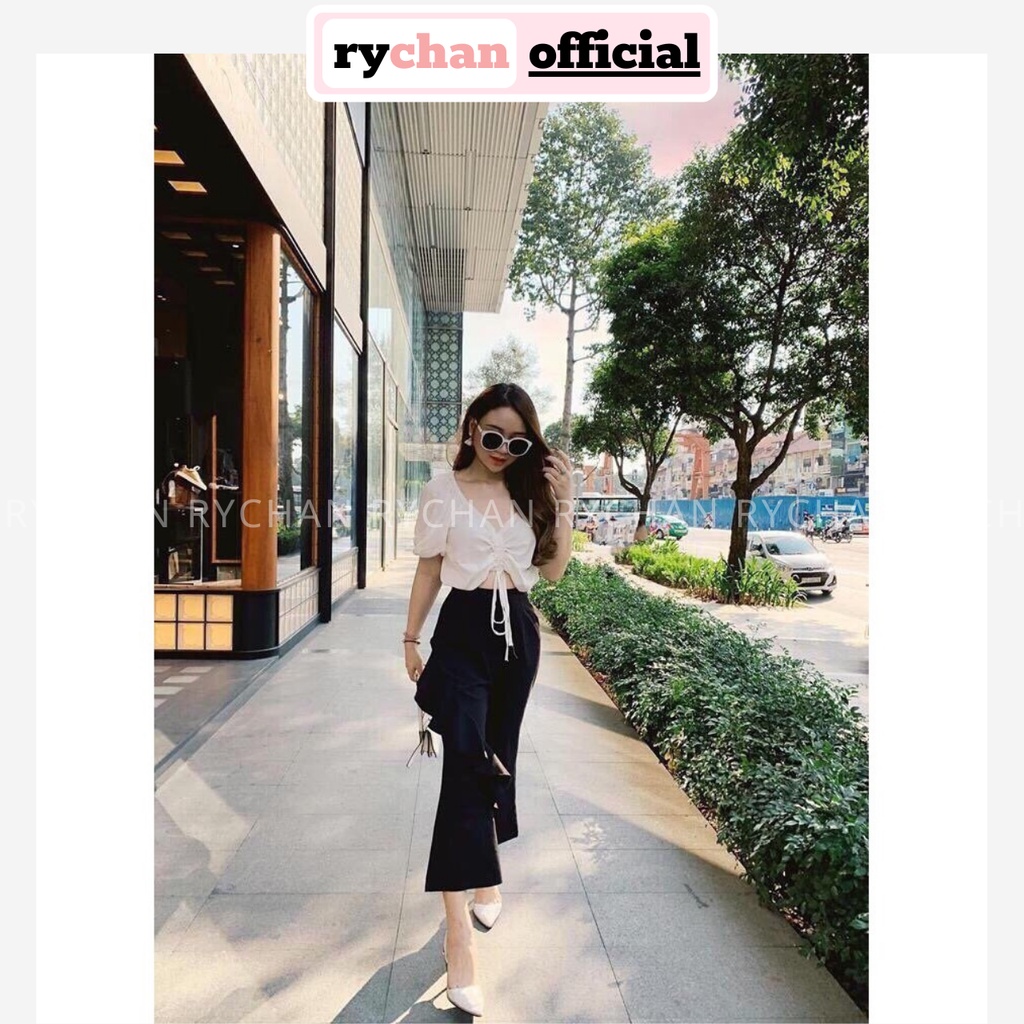SE604 - Set Áo Rút Dây Và Quần Loe Phối Bèo Sang Trọng