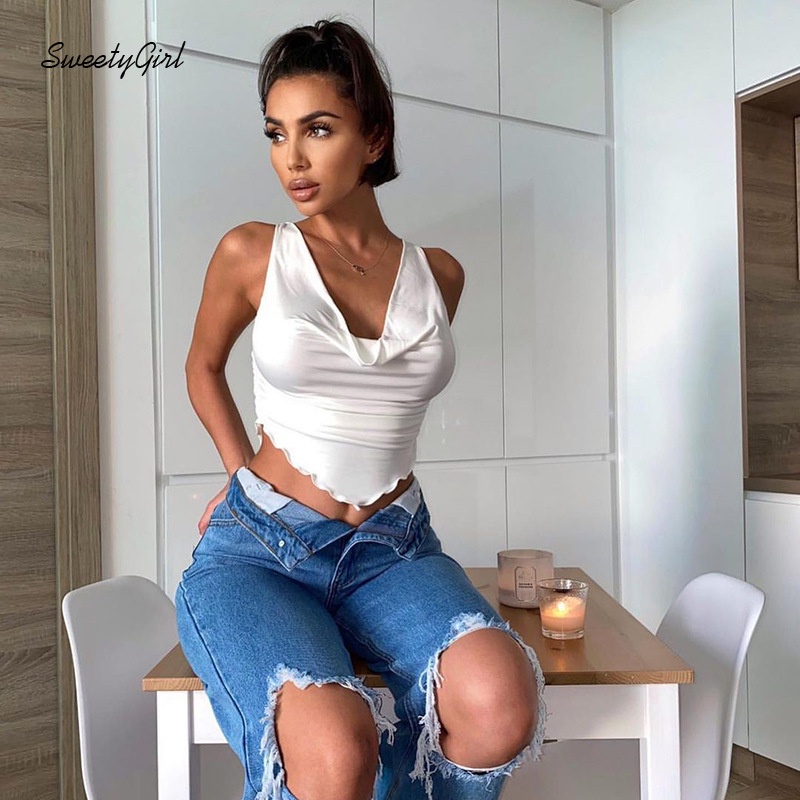 Áo Croptop Không Tay Cổ Chữ V Màu Sắc Ngọt Ngào Quyến Rũ Cho Nữ