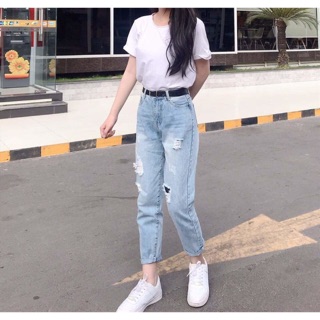 Quần jean baggy rách nữ