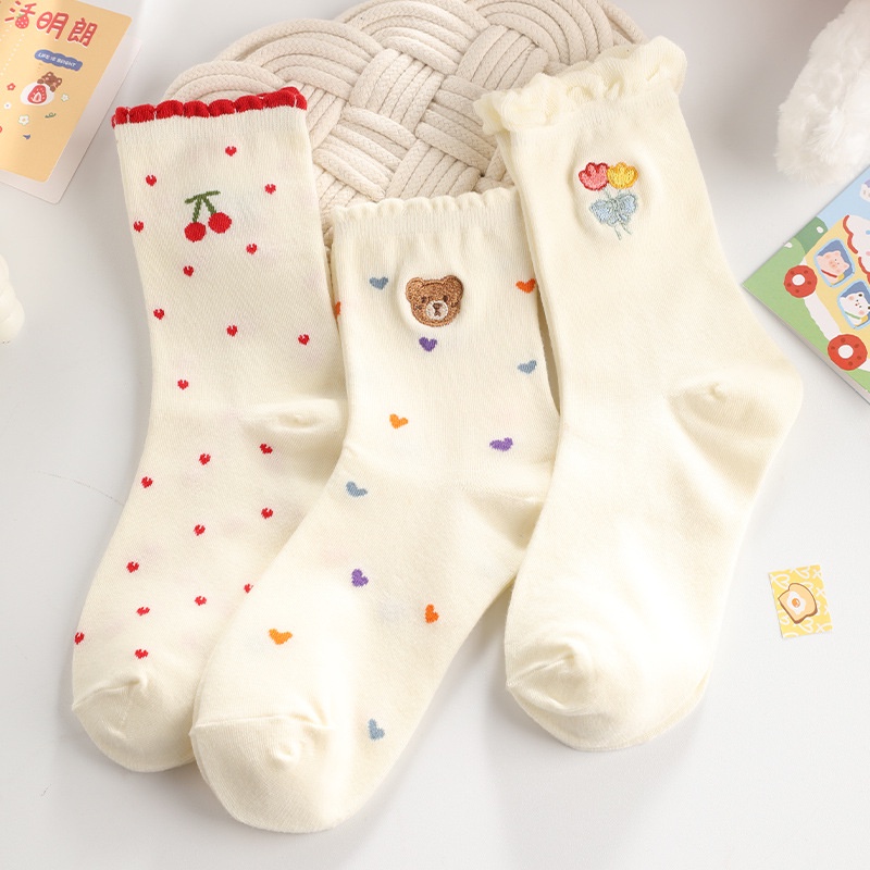 Vớ cotton Cổ Vừa Phối Ren Phong Cách lolita Nhật Bản Dễ Thương Thời Trang Thu Đông Cho Nữ