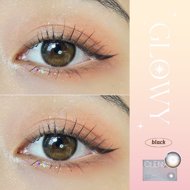 Kính áp tròng 1 NGÀY hiệu ứng phủ bóng GLOWY BLACK chính hãng Olens | Lens cận 1 ngày