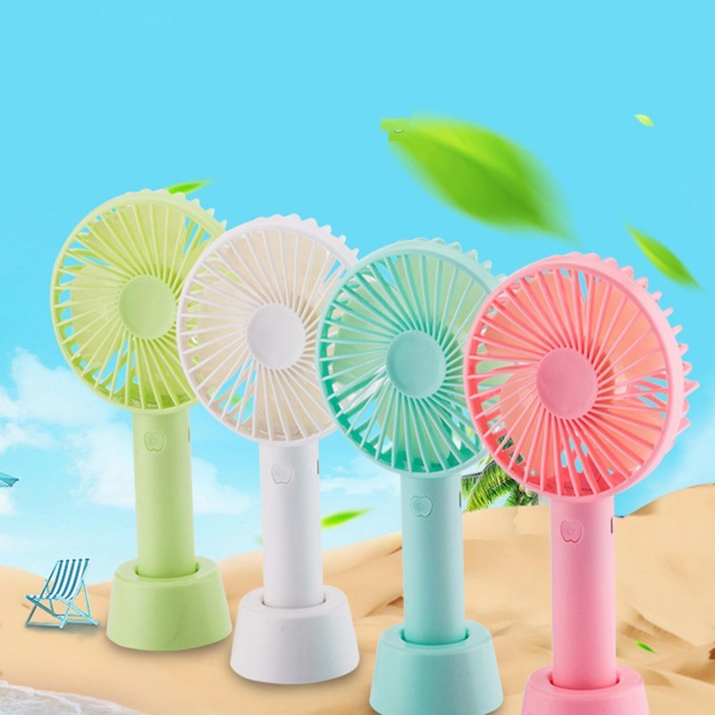 Quạt Mini Cầm Tay Tích Điện Với 3 Chế Độ Gió Có Đế Để Bàn Và Cáp Sạc Tiện Dụng