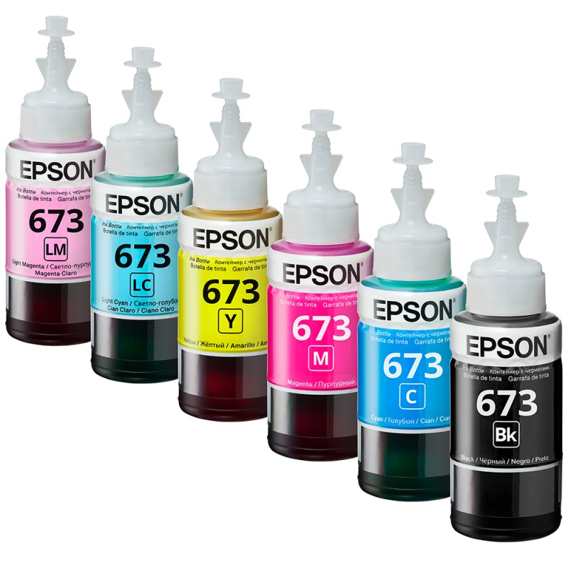 Bộ 6 màu mực in chính hãng Epson mã T673 dành cho máy in màu Photo L805 và L1800