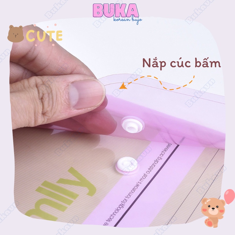 Túi đựng tài liệu A4 Basic nhiều màu 1 ngăn kèm Name tag có cúc bấm chống thấm nước tiện dụng Decorme