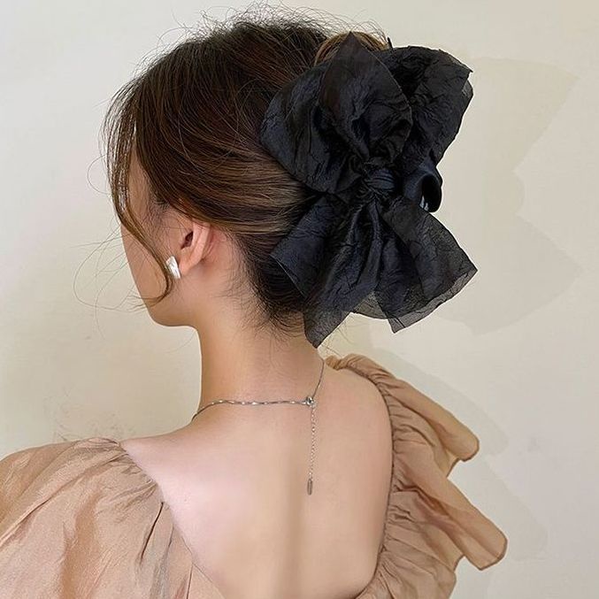 Kẹp Tóc Hình Nơ Lớn Màu Đen Phong Cách Hàn Quốc Thanh Lịch Dành Cho Nữ