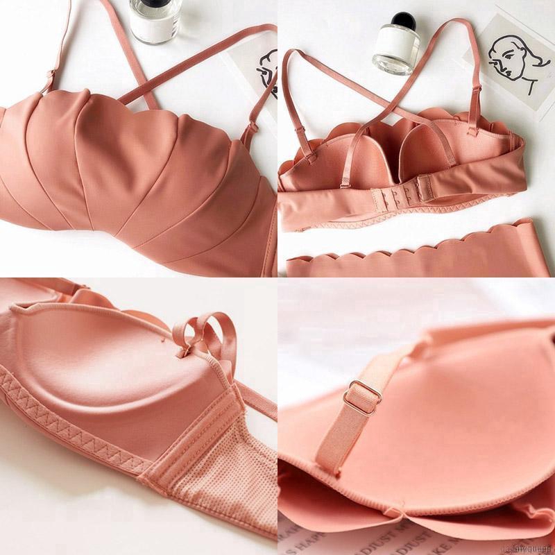 Set áo ngực không gọng nửa màu trơn + quần lót cùng hoạ tiết