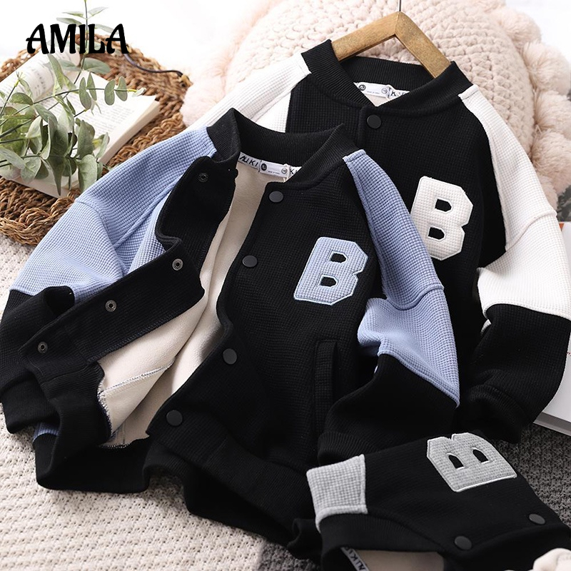 Áo khoác bóng chày Amila giữ ấm bằng lông cừu dày dặn thời trang cho bé trai