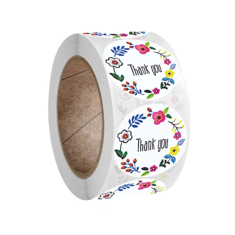 （good） 500Pcs/Roll Round Floral Thank You Stickers Wedding Gift Packaging Seal Labels