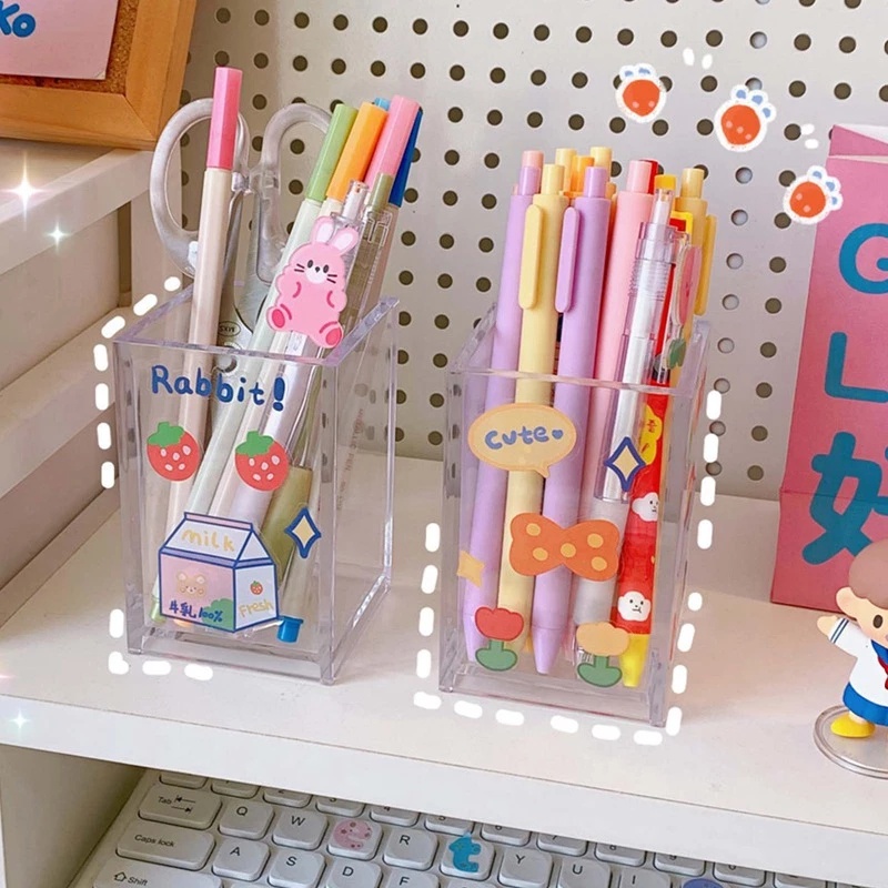 Hộp Đựng Bút/Cọ Trang Điểm/Mỹ Phẩm Bằng Acrylic Trong Suốt Để Bàn Phong Cách INS