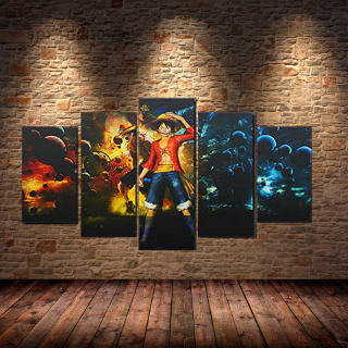 Set 5 Tấm Áp Phích Treo Tường Trang Trí Nội Thất Hình Nhân Vật Phim One Piece