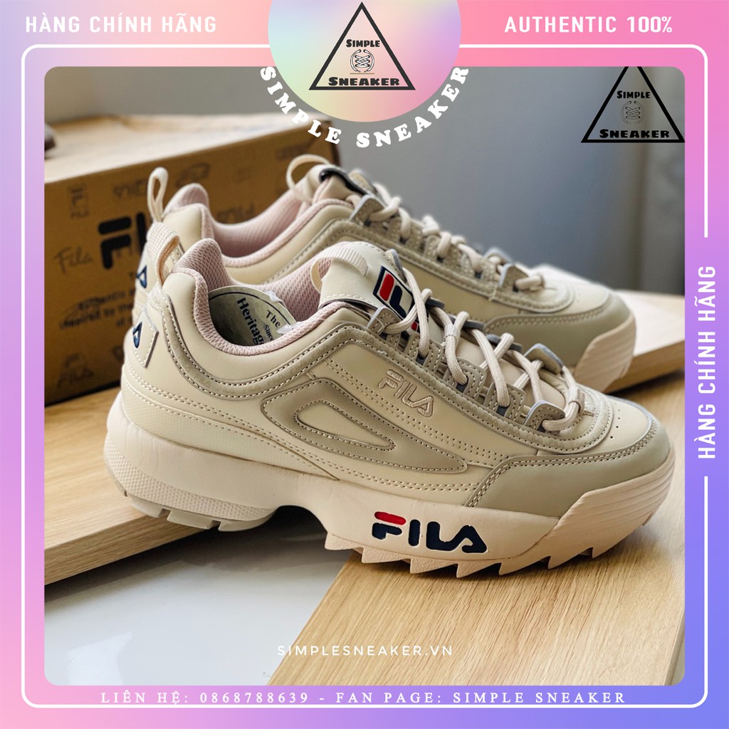 Giày FILA Auth  🔴FREESHIP🔴 Fila Cá Mập Chính Hãng - Giày FILA Disruptor 2 Beige Hàn Quốc Chuẩn Auth