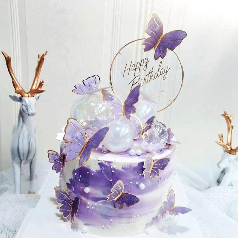 Set 11 phụ kiện trang trí bánh kem hình bướm dễ thương