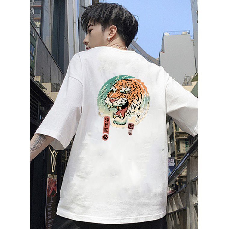 Áo thun nam tay lỡ họa tiết hổ gầm form rộng vải dày mịn 2020T2607
