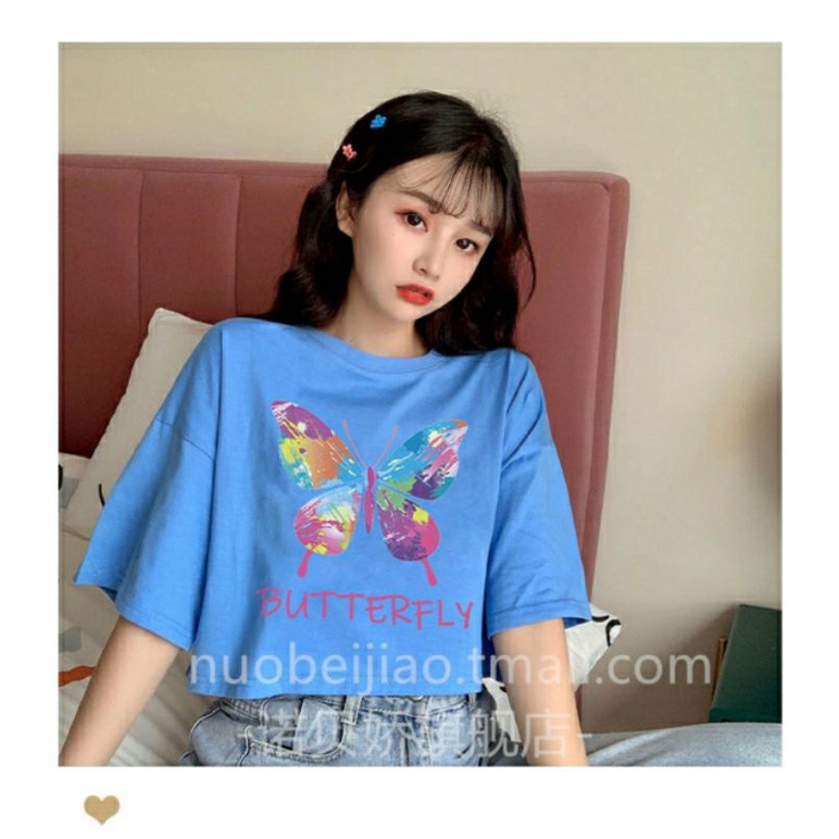 Áo croptop, áo kiểu croptop from rộng tay lỡ chất cotton mát mịn in hình BUTTE